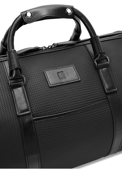 Erkek Siyah Baskılı Deri Seyahat Çantası 24WBD361426