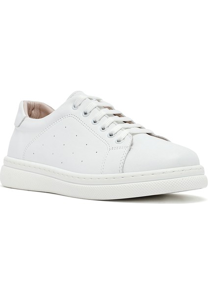 Kadın Beyaz Bağcıklı Deri Sneaker 25SFD500718