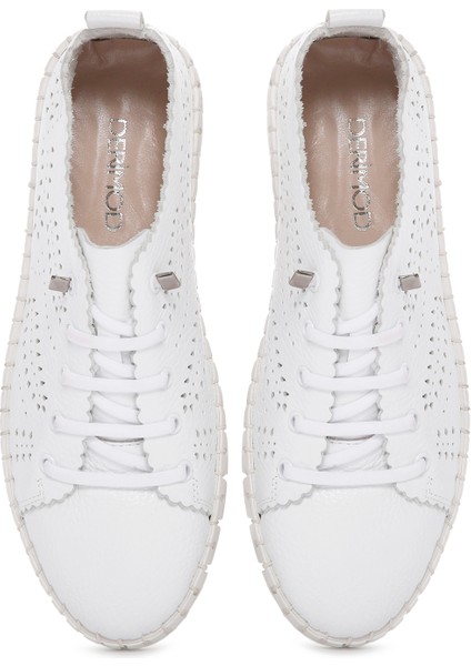 Kadın Beyaz Bağcıklı Desenli Deri Comfort Sneaker 25SFD5006FT