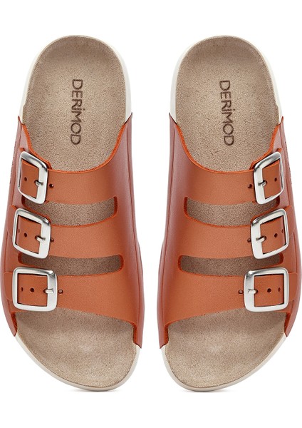 Kadın Turuncu Tokalı Metalik Deri Comfort Terlik 25SFD500132