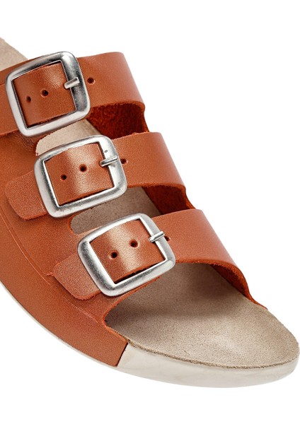 Kadın Turuncu Tokalı Metalik Deri Comfort Terlik 25SFD500132