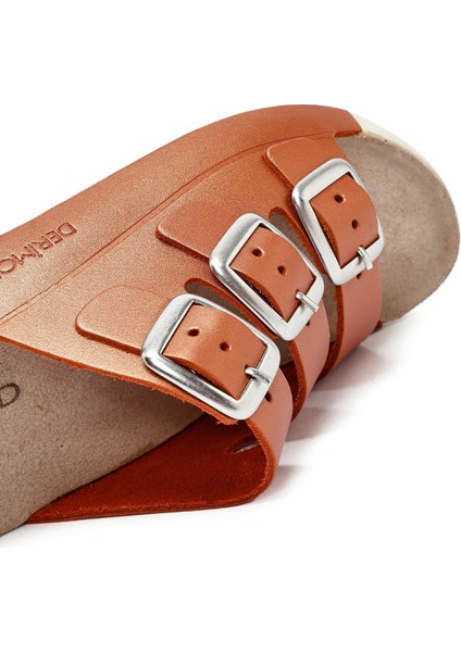 Kadın Turuncu Tokalı Metalik Deri Comfort Terlik 25SFD500132