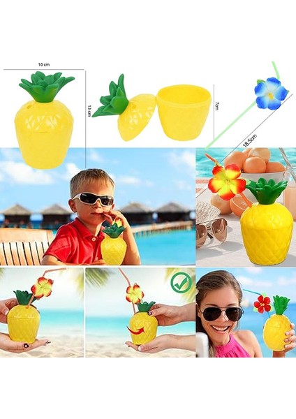 Hawaian Tropical Konsept Pipetli Sarı Renk Plastik Ananas Içecek Kabı