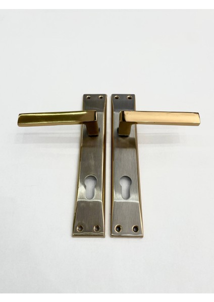 Yale Tipi Aynalı Saten Kapı Kolu - Tam Alüminyum (Albürütin) - 1 Takım - No: 6