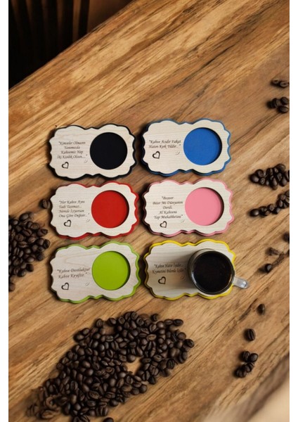 Renkli Ahşap Lazer Kesim Bardak Altlığı Seti, 6'lı Kahve Altlığı fiyatları