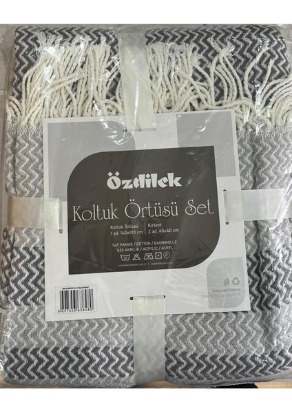 Şık 3'lü Koltuk Örtüsü Seti, 140X190 Cm, Antrasit Renk, Kırlentler Dahil fiyatları
