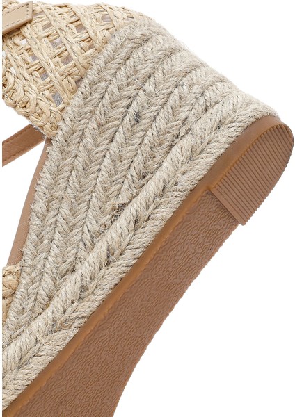 Kadın Krem Bilekten Tokalı Örgülü Dolgu Topuklu Espadril Sandalet 25sfe401929
