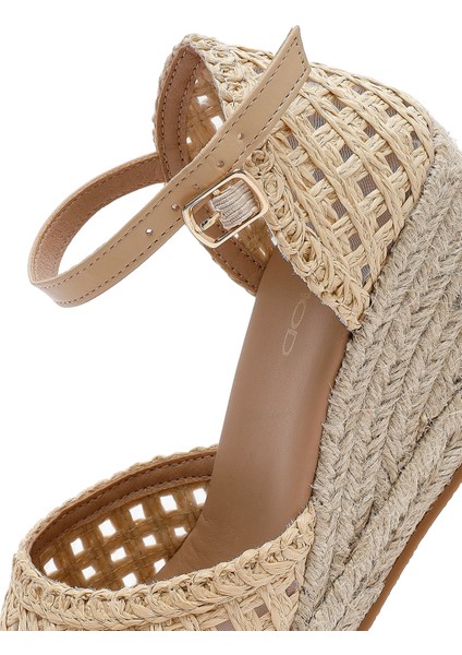 Kadın Krem Bilekten Tokalı Örgülü Dolgu Topuklu Espadril Sandalet 25sfe401929