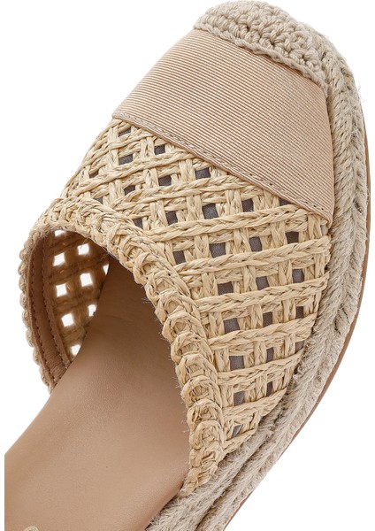 Kadın Krem Bilekten Tokalı Örgülü Dolgu Topuklu Espadril Sandalet 25sfe401929