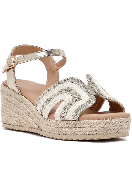 Kadın Krem Bilekten Tokalı Dolgu Topuklu Espadril Sandalet 25SFE401714