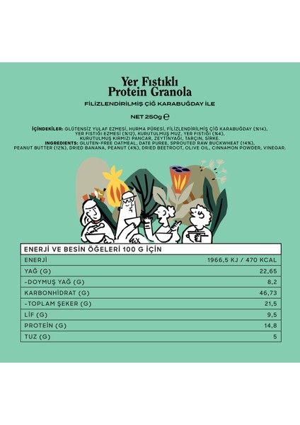 Yer Fıstıklı Protein Granola | İlave Şekersiz | Glutensiz Atıştırmalık | Vegan | 3 x 250 gr modelleri