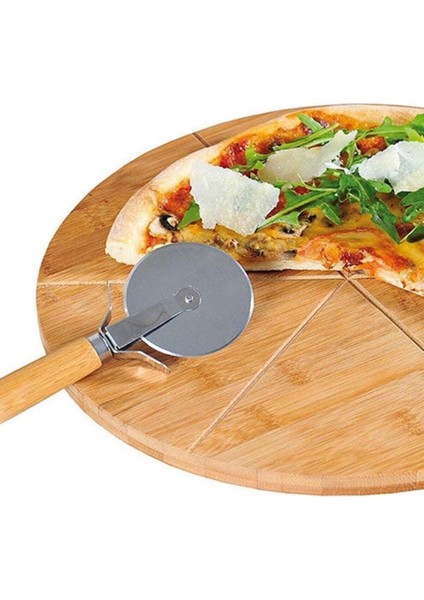 Büyük Boy Bambu Saplı Paslanmaz Çelik Hamur Kesici ve Pizza Ruleti 23 cm fırsatları