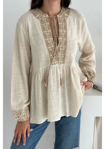 Etnik Desenli Bağlamalı Bluz fiyatları