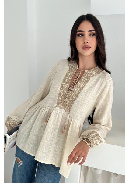 Etnik Desenli Bağlamalı Bluz fırsatları