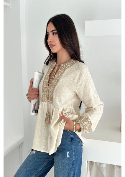 Etnik Desenli Bağlamalı Bluz indirimleri