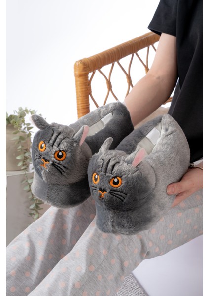 Kedi Figürlü Peluş Panduf Ev Pandufu Unisex