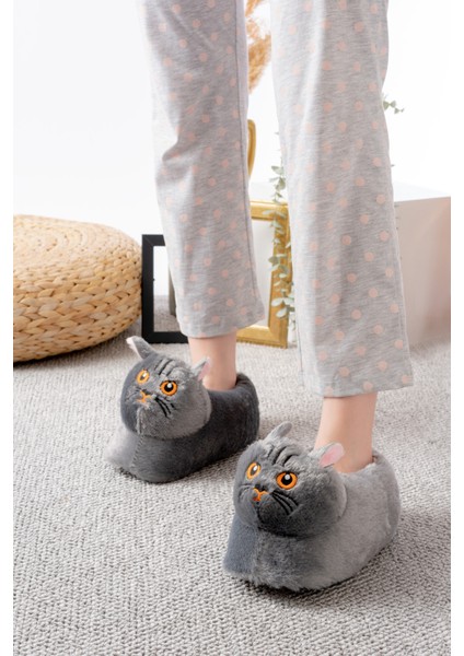 Kedi Figürlü Peluş Panduf Ev Pandufu Unisex modelleri