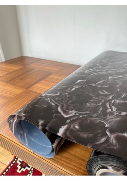 Kahve Mermer Desenli Kalın Pvc Masa Koruyucu ve Pedi