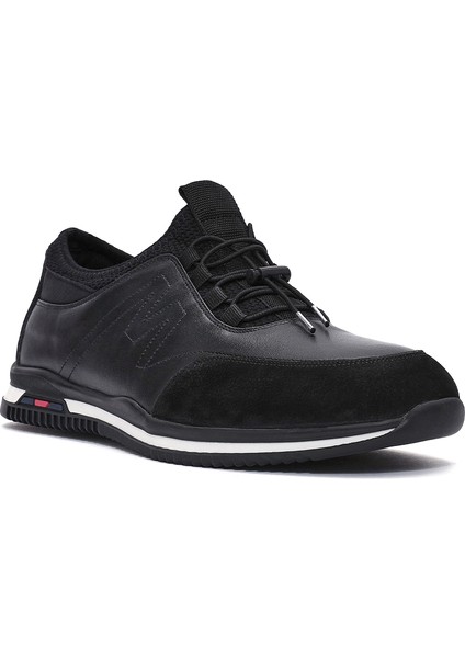Erkek Siyah Bağcıklı Deri Casual Sneaker 25SFD710918