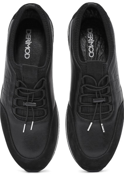 Erkek Siyah Bağcıklı Deri Casual Sneaker 25SFD710918
