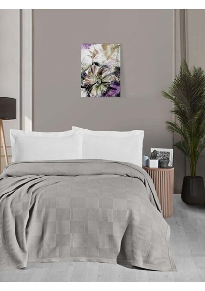 Yumuşak Çift Kişilik Waflle Desenli Pamuk Pike 220X240 Gri