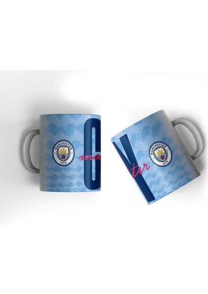 Mavi Manchester City Futbol Takımı Tasarımlı Porselen Kupa Bardak