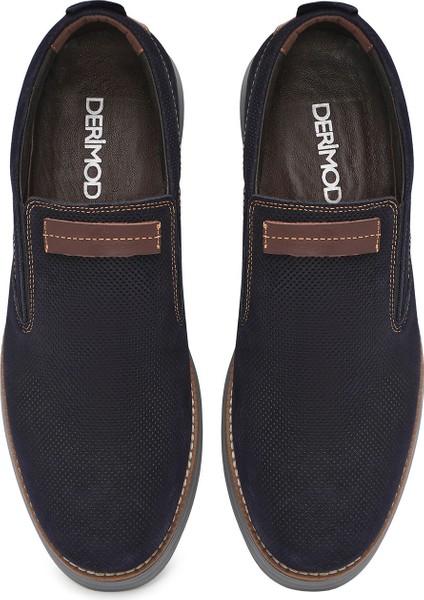 Erkek Lacivert Nubuk Deri Casual Loafer 25SFD7104V3