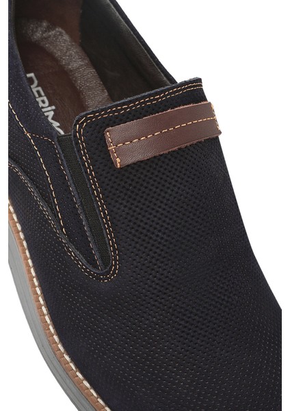 Erkek Lacivert Nubuk Deri Casual Loafer 25SFD7104V3