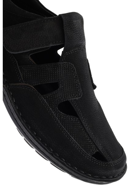 Erkek Siyah Nubuk Deri Sandalet 25SFD7114V3