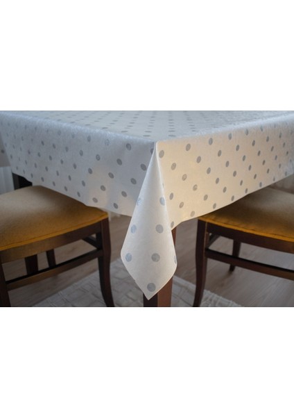 Astarlı Silinebilir Pvc Masa Örtüsü, Puantiye Desen, Beyaz, 97 cm modelleri