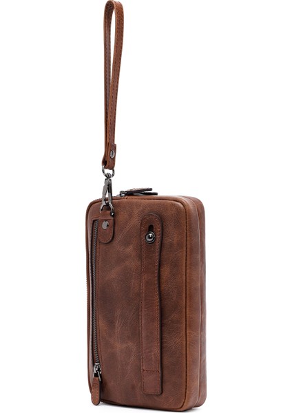 Erkek Kahverengi Deri Mini El Çantası 25SBD3534CR