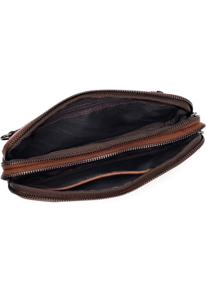 Erkek Kahverengi Deri Mini El Çantası 25SBD3534CR