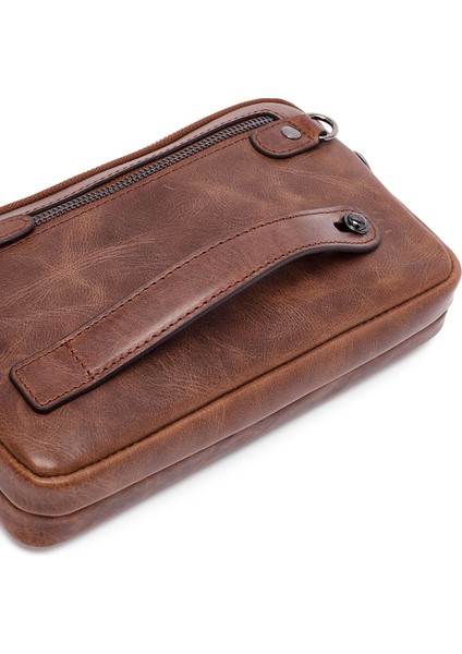 Erkek Kahverengi Deri Mini El Çantası 25SBD3534CR