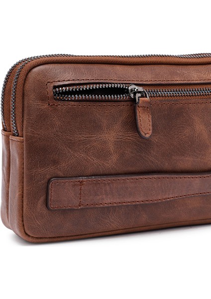 Erkek Kahverengi Deri Mini El Çantası 25SBD3534CR