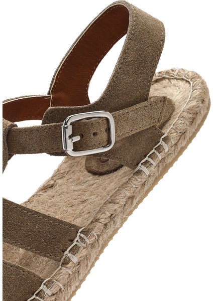 Kadın Vizon Tokalı Süet Deri Espadril Sandalet 25SFD206410