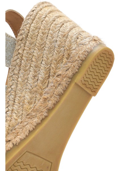 Kadın Altın Simli Bilekten Tokalı Dolgu Topuklu Espadril Sandalet 25SFD2074SM