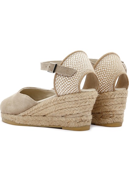 Kadın Bej Bilekten Bantlı Dolgu Topuklu Süet Deri Espadril 25SFD205710