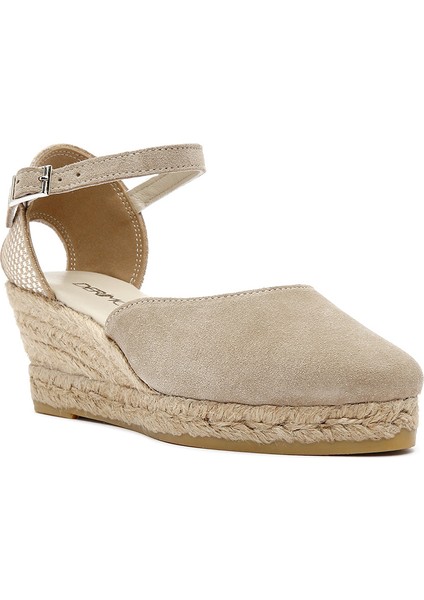 Kadın Bej Bilekten Bantlı Dolgu Topuklu Süet Deri Espadril 25SFD205710
