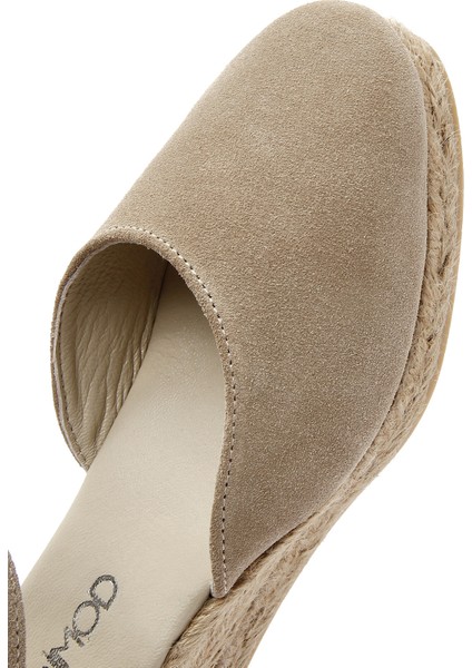 Kadın Bej Bilekten Bantlı Dolgu Topuklu Süet Deri Espadril 25SFD205710