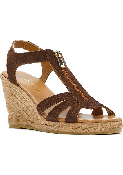 Kadın Kahverengi Fermuarlı Dolgu Topuklu Süet Deri Espadril 25SFD206010