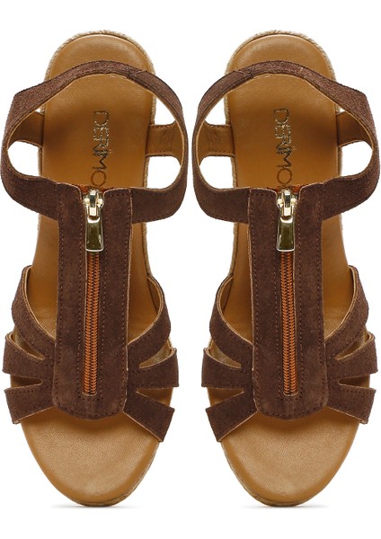 Kadın Kahverengi Fermuarlı Dolgu Topuklu Süet Deri Espadril 25SFD206010