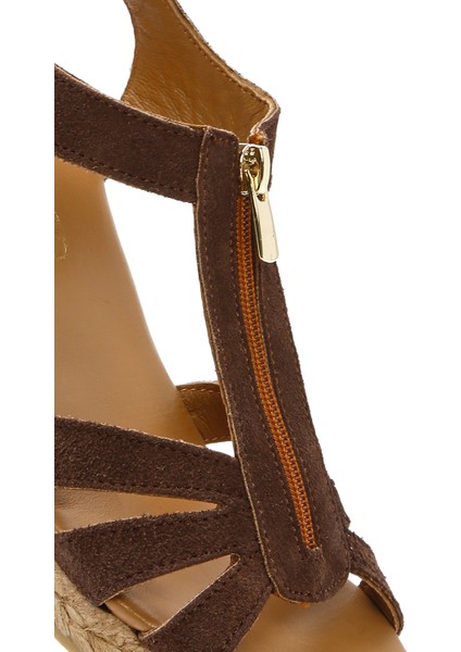 Kadın Kahverengi Fermuarlı Dolgu Topuklu Süet Deri Espadril 25SFD206010