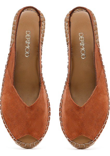 Kadın Turuncu Süet Espadril Sandalet 25SFD206710