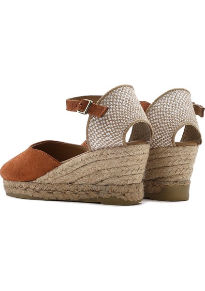 Kadın Turuncu Bilekten Bantlı Dolgu Topuklu Süet Deri Espadril 25SFD205710