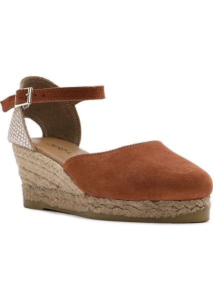 Kadın Turuncu Bilekten Bantlı Dolgu Topuklu Süet Deri Espadril 25SFD205710