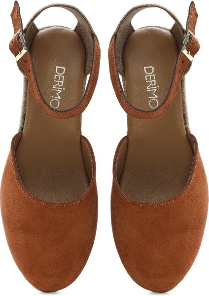 Kadın Turuncu Bilekten Bantlı Dolgu Topuklu Süet Deri Espadril 25SFD205710