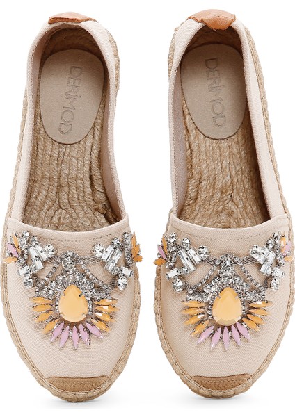 Kadın Bej Taşlı Deri Espadril 25SFD20546F