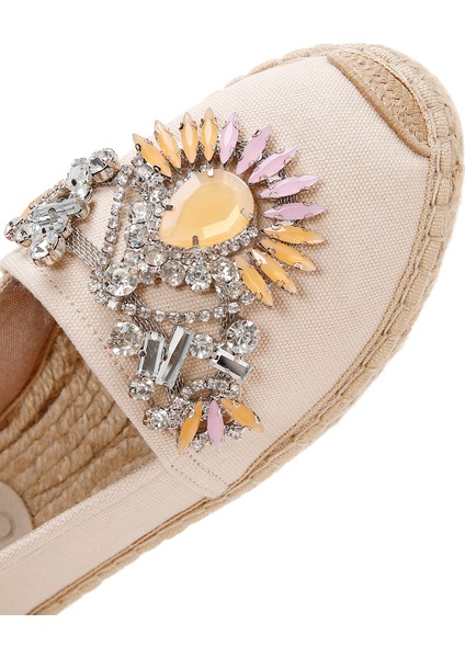 Kadın Bej Taşlı Deri Espadril 25SFD20546F