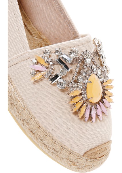 Kadın Bej Taşlı Deri Espadril 25SFD20546F