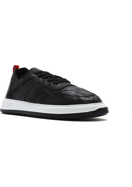 Erkek Siyah Bağcıklı Deri Sneaker 25SFD707018